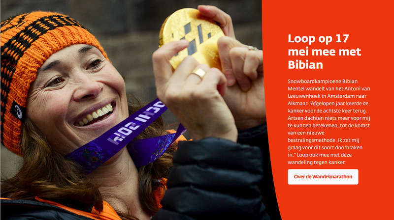 Bibian Mentel wandelt mee in KWF wandelmarathon naar Waagplein