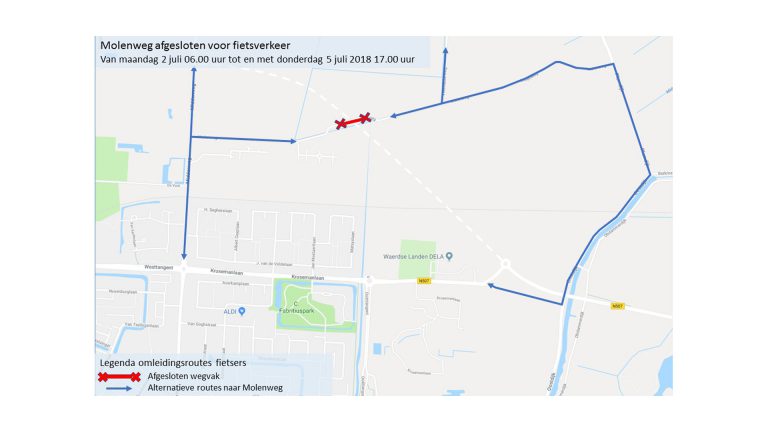 Molenweg Heerhugowaard tijdelijk afgesloten wegens werkzaamheden