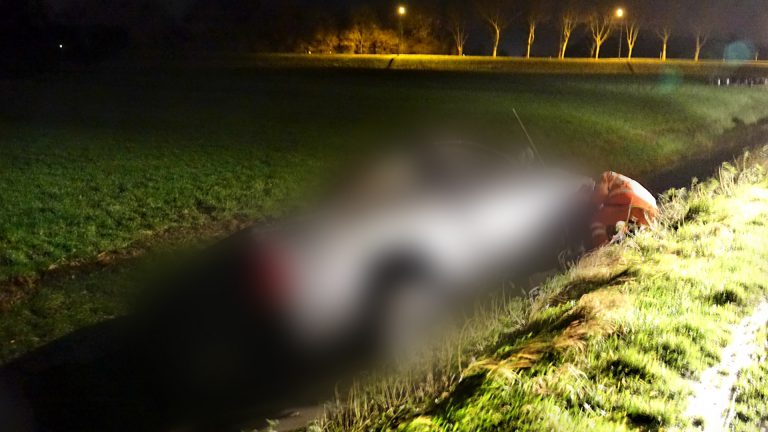 Pick-up truck eindigt in sloot na poging tot correctie