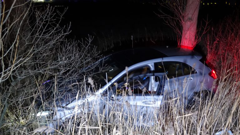 Automobilist ramt lantaarnpaal en boom naast Boekelerdijk
