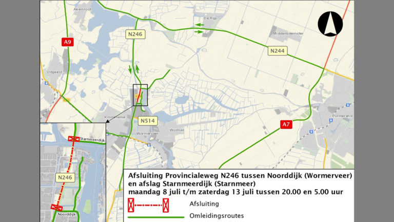 Deel N246 van 8 tot 13 juli in avond en nacht dicht