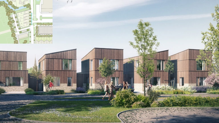 Geschakelde NOM-woningen met veel hout schuin aan de Dr. Wilminkstraat