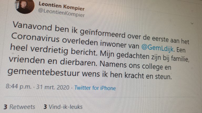 Corona-virus eist ook eerste slachtoffer in Langedijk