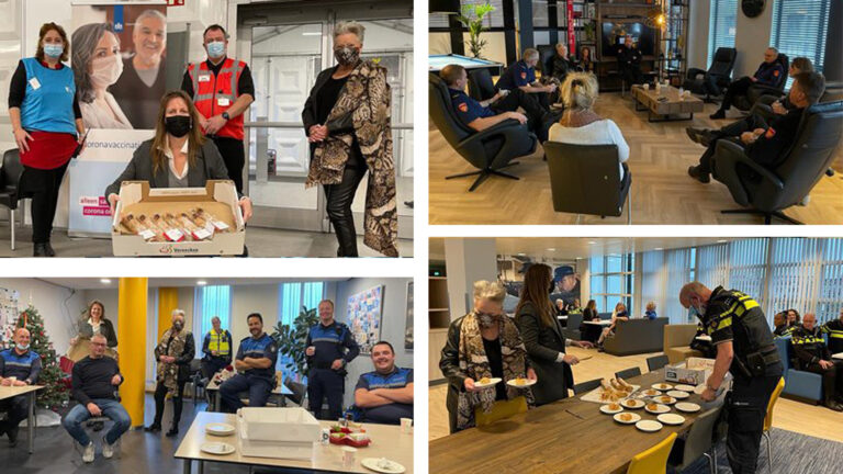 Burgemeester Schouten en wethouder Konijn met lekkers langs Alkmaarse hulpdiensten