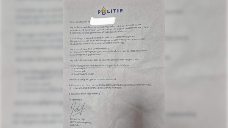 Politie waarschuwt voor nepbrief met opdracht om waardevolle spullen af te staan